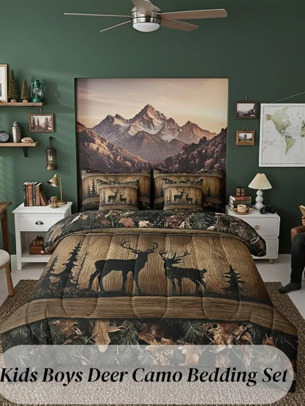 Rustic Cabin Bedding Sets 7 Piece Camo Hunting Deer Comforter Set Queen Farmhous